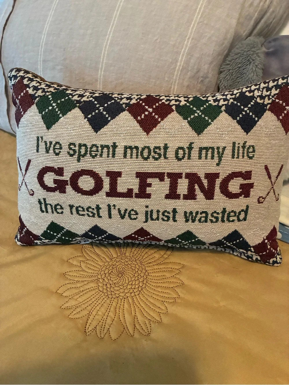 Golfing Embroidered Accent Pillow - Cream, Green, Navy, Burgundy